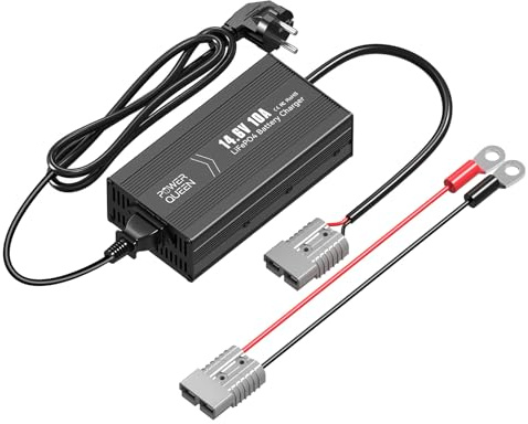 Power Queen 12V 10A Batterieladegerät, 14,6V AC-DC | 0V-Aktivierung, Schnellladung, 3-Stufen-Ladung, LED-Anzeige, Anderson-Steckverbinder, für 12,8V Lithium-Batterien