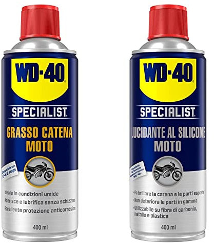 WD-40 Specialist Moto Grasso Catena Moto Spray 400 ml & Lucidante al Silicone Specialist Moto, Facile da Applicare senza Bisogno di Lucidare, Utilizzabile su Fibra di Carbonio