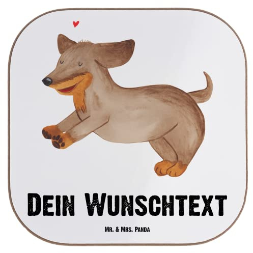 Mr. & Mrs. Panda Flaschenuntersetzer Hund Dackel - Personalisierte Geschenke, Glasuntersetzer Bedruckt, Süß, Untersetzer, Personalisierter Bierdeckel, Sprüche, Personalisiert, Hunde, Happy Dog