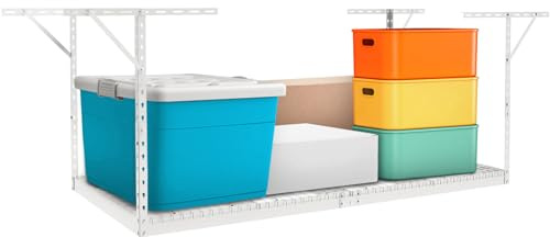 VEVOR Étagère de rangement pour garage, 121,9x243,8 cm, étagère de rangement au plafond, réglable en acier laminé à froid pour rangement du garage, l'organisation, charge 272 kg, 55,9-101,6 cm, blanc
