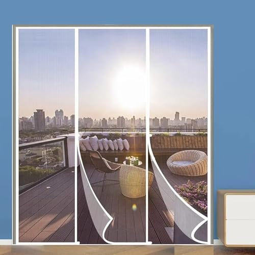 Fiberglas Fliegengitter Tür 170x230cm, Doppeltür Magnet Insektenschutz Magnetvorhang Fliegengitter für Schiebetür Balkontür Terrassentür (Weiss)