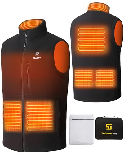 Toastiv Gilet Riscaldato in Pile Uomo Elettrico Con 3 Temperature, 6 Zone di Riscaldamento, Giacca USB per Attività Outdoor (Senza Batteria)
