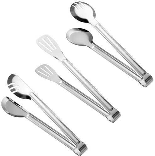 Graplan 3 Stück Küchenzange Edelstahl Set, 23.5cm BBQ Grillzange Lang, Multifunktional Nudelzange Edelstahl Servierzange Gebäckzange Salatzange für Hochzeit Party Buffet Picknick