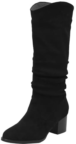 XIEPP Botas Slouch Para Mujer Botas Altas Hasta la Rodilla con Tacón Bloque y sin Cordones