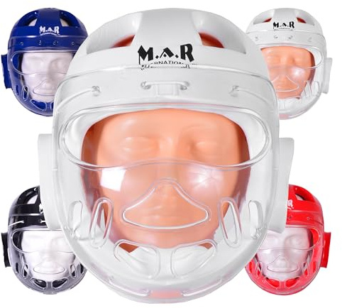 WKF Black Karate Inspired Head Guard with Face Mask Protector | Taekwondo Face Shield | Martial Arts Headgear for Kids & Adults | Karate, Kickboxing, Boxing Sparring Head Guard (Small)