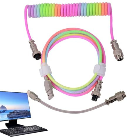 USB C-kabel - tangentbordstillbehör, kabeladaptrar | flexibel USB C-kabel för speltangentbord, upprullad kabel för mekaniskt tangentbord, USB-tangentbordskabel, tangentbordskabel för ordtangentbord