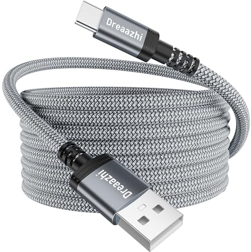 Dreaazhi Extra langes USB C Ladekabel 5M,3.1A schnelles Ladekabel USB Typ C geflochten für PS5 Controller,iPhone 15,Samsung Galaxy S10/S9/S8 Plus,Note 10 9 8,LG V30 V20 G6 G5,Moto,LG,HUWEI etc Grey