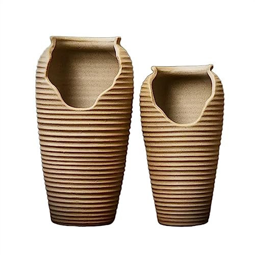 CJHFR472SG Jardinera Macetas for Plantas suculentas, macetas de cerámica con Forma de Muesca, Juego Grande de Dos Piezas, macetas de cerámica de Modelo Alto Vintage Interior-Exterior