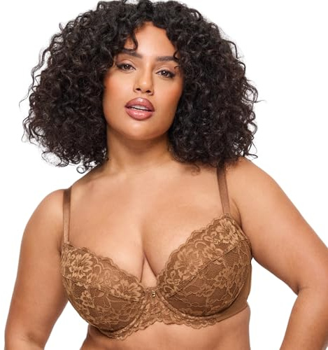 Ann Summers Sexy Lace Padded Plunge Bra, Fuller Bust DD+, A-G Cup, Curve-Enhancing Womens Underwear with Padded Cups & Underwire, Removable Mini Pads for Smaller Sizes, Adjustable Straps Light Brown