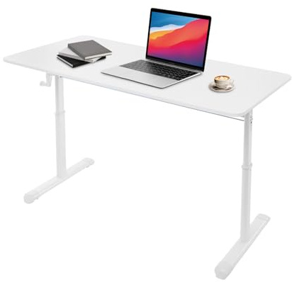 KAPIPALA Bureau réglable en hauteur manuellement avec manivelle, réglable en hauteur 120 x 60 cm, robuste, réglable en hauteur jusqu'à 100 kg, pour le bureau à domicile, les jeux, les enfants (blanc)