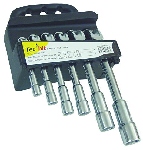 TEC HIT 325506 - Jeu de 6 clés à pipe débouchées - 8 à 19 mm - Argent