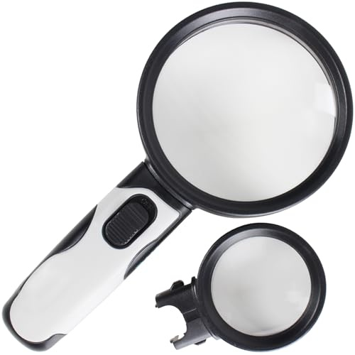 Vive LED Magnifying Glass with Light for Kids & Elderly - 3x/45x - Reading, Close Work, Coins, Stamp Collecting, Jewelers - Portable Handheld Magnifier for Macular Degeneration,Vision Aid