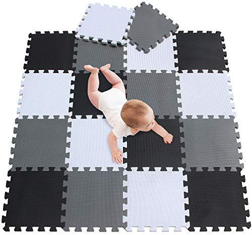 meiqicool - Esterilla rompecabezas para bebés, protege el suelo, ideal para gimnasios, ejercicios, yoga, gatear, jugar, color blanco, negro, gris, 101104112
