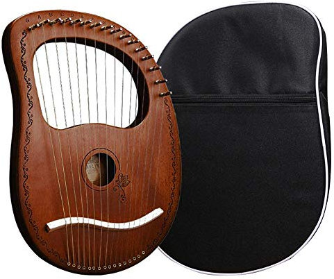 Leier Harfe Mahagoni 16 Metal Saiten, Mahagoni Laugen Harfe Für Anfänger Mit Schwarz Aufbewahrungstasche
