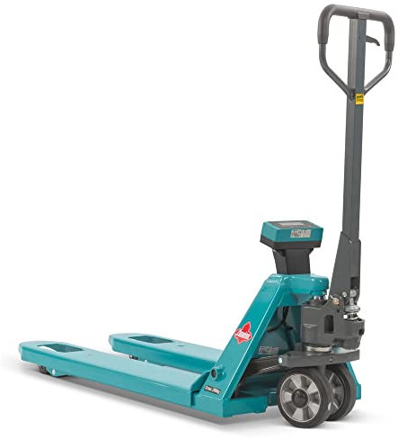 Ameise Wiegehubwagen PTM | 2.000 kg Tragkraft | Displaywaage mit 1 kg Schritten | 1.150 mm Gabellänge | Lenkrad aus laufruhigem Vollgummi | Polyurethan Einfach-Gabelrollen | Hubwagen mit Waage