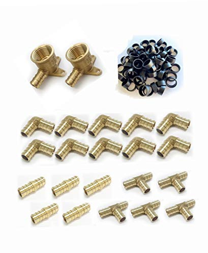 (Pack of 62) EFIELD 1/2 Pex fittings: 40 Pieces Pex Copper Rings, 1/2x 1/2 FNPT Drop-Ear Elbow 2 Pieces, Elbow 10 Pieces, Tee and Coupling 5 Pieces each,(PEX1807189)