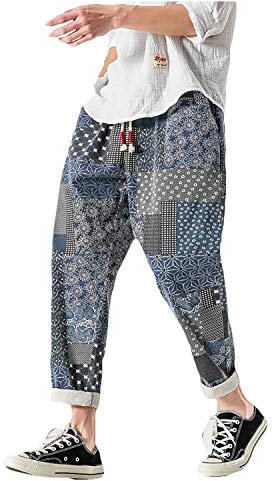 PRIJOUHE Mens Elastic Waist Drawstring Jeans Casual Regular Fit Tapered Leg Distressed Jeans Pants, Blue-12, Large