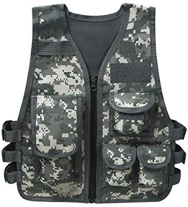 Alvivi Gilet Tattico da Pesca con Multitasche per Bambini Combat Vest Vestito Army Camouflage in Nylon per CS Costume di Halloween Carnevale Travestimento Light Camouflage 7 anni