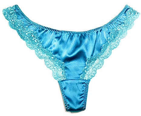 Dam silke spets G-string stringtrosa, sexiga t-back underbyxor med mjuk satin, Turkos, L