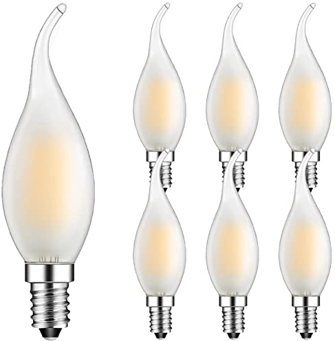 Suncan E14 LED Lampe, Flammenform, 4W Ersetzt 40W Halogenlampen, 360 Lumen, 2700K Warmweiß,6 Stück, Matt Glas,Energieklasse F