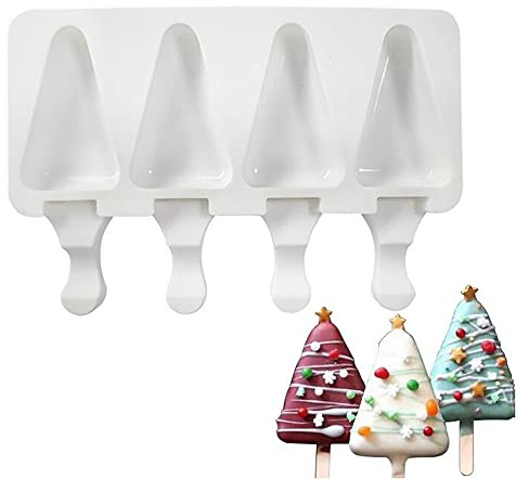 XiaoShenLu Ice-Cream Silicone Bar Mould, Ice Cream Mold, Moule à Crème Glacée pour Crème Glacée DIY et 50 Bâtonnets en Bois, 4 Trous Triangles-A