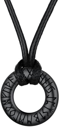 FaithHeart Collar Vikingo Negro Runas Acero Inoxidable 316L Hombre Mujer Cadenas Finas de Hilos Trenzados Microfibra PU Colgante Círculo Pequeño Collar Nordico Hip Hop de Edad Media Amuleto