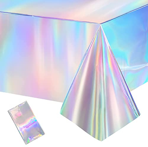 Andiker Tovaglia in plastica usa e getta per feste, lucida, impermeabile e facile da pulire, tovaglia rettangolare in plastica per riunioni, feste di compleanno, matrimoni, decorazioni iridescenti per