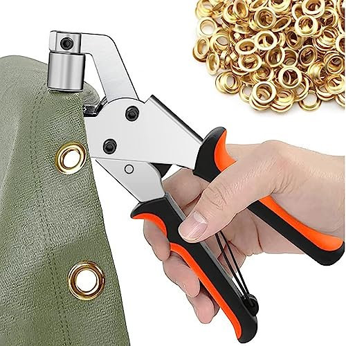 JOSBY Tragbares manuelles Ösenstanzer-Set, 10 mm magnetisches Handgerät, mit 500 goldenen Ösen mit 10 mm Ösenstanzer, für Gürtel, Kunsthandwerk, Gummi, Poster