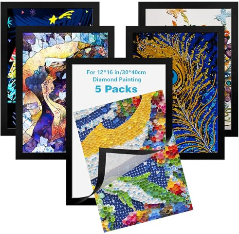 KARBAG 5Pack Diamond Painting Frames, for 12x16in/30x40cm Diamond Painting Canvas, Magnetic Diamond Art Frame Wall Hanging for Diamond Painting Display Inside Size 10 x 14