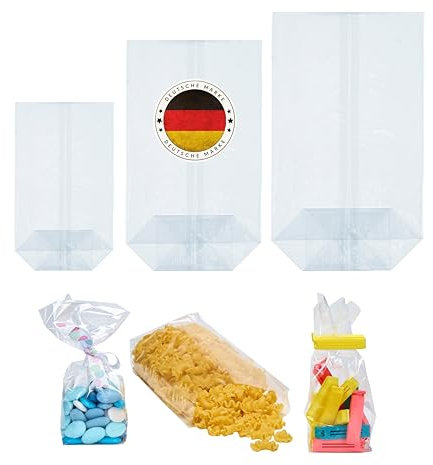 Kreuzbodenbeutel aus OPP, Kreuzbodenbeutel, Zellophantüte, Plätzchentüte, Geschenktüte, Candybar, Geburtstag, Babyparty, transparent, durchsichtig, versch. Größen (100 Stück, 115x190mm)