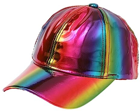 fanelod Baseball holographiques Brillantes, Chapeau Hip hop réfléchissant Arc-en-cieel, Casquettes Rock à Bords Plats, Casquettes Cosplay réfléchissantes pour la Danse