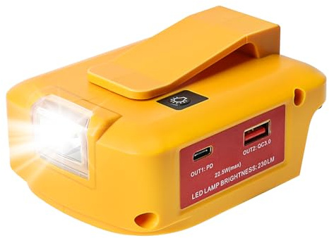 Powarobor Power Source USB Battery Adapter for Dewalt Battery 18V | Converter With LED Work Light,Dual USB & Type C phone Charger,DC Port for Heated Jacket (Adapter Only)