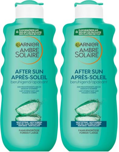 Garnier After Sun Lotion mit Aloe Vera, Kühlende Bodylotion, Ambre Solaire After Sun Beruhigende Feuchtigkeits-Milch, 1 x 400 ml (Packung mit 2)