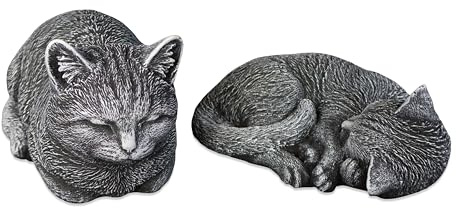 gartendekoparadies.de 2 Katzen im Set antik, Steinfigur, H. 17/11 cm, 13 kg, Mehrfarbig, frostsicher aus Steinguss für Außenbereich