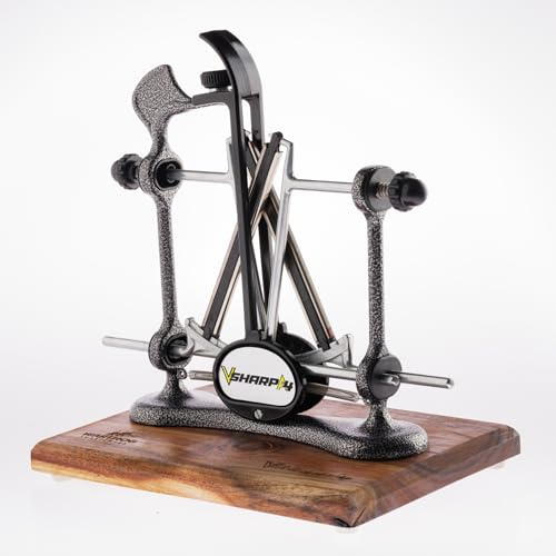 Warthog Sharpeners V-Sharp A4 ELITE Messerschärfer Anthrazit, mit 4 verschiedenen Schleifwinkel – hochwertigem Holzstandfuß - Messerschleifer für Jagdmesser, Küchenmesser, Schnitzmesser, uvm.