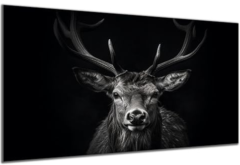 DARO Design - Wand-Bild auf 6mm HDF 30x40 cm Hirsch-Kopf Schwarz Weiß - Wand-Deko Bilder Geschenk