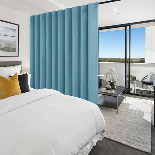Hiasan Room Divider Curtains Patio Sliding Door Blackout Curtain Privacy Room Thermal Insulated Noise Reduction Panel with Back Tab & Rod Pocket for Bedroom Partition(80 x 84 Inches, Stone Blue)
