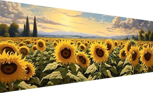 Diamond Painting XXL 300x100 cm, DIY Sonnenblume Diamond Painting Eckige Steine Strass Cross Stickerei Kunst Kits, Diamond Painting Zubehör Set Basteln Erwachsene, Diamond Painting Bilder Blume T-6