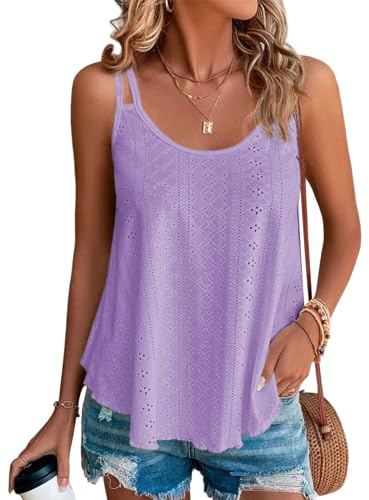 Tank Top Damen Sommer Top Sexy Ärmellose T Shirt Neu Spaghetti Cami Oberteile Sommermode Shirt Rundhals Blusen Basic Tops (Lila, XL)