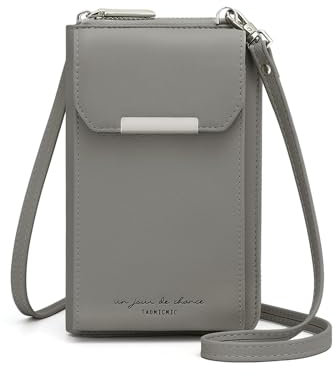 Katech Handytasche Zum Umhängen Damen Mit Geldbörse für Handy Unter 6,5 Zoll, Handtasche Damen Umhängetasche, Schultertasche Damen PU Leder, Kleine Tasche Damen Passt Karten, Geld, Münzen, Grau
