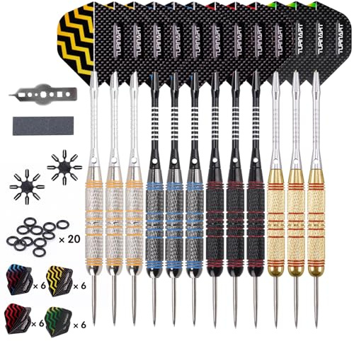 dartpilar metallspets – 12 stycken 24 gram professionell stålpilar dartpilar professionell dartpilar stål set 12 aluminiumskaft med 24 flights 20 lösa gummiringar (gyllene)