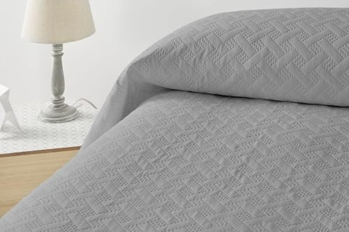 Degrees Home - LISO-Tagesdecke – 100% Polyester Mikrofaser - Leicht & Weich - Für Alle Jahreszeiten - Atmungsaktiv - Pflegeleicht - Ultrasonic Technologie für Langlebigkeit- 270 x 260 cm - Grau