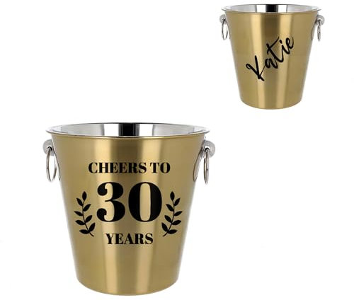 Personalised 30th Birthday Ice Bucket with Matching Champagne Glass 30th Birthday Party Gift Personalised Prosecco Glass & Ice Bucket (Gold Ice Bucket)