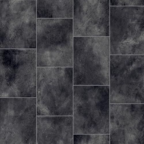 Dark Slate Modern Tile Effect Maestro Vinyl Flooring 2mm Anti-Slip Lino for Kitchen Bathroom (W: 2m x L: 2.5m)