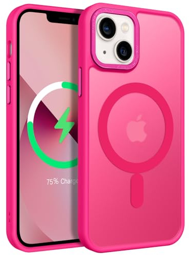 GUAGUA Cover per iPhone 13 Mini, compatibile con Magsafe, cover magnetica, protezione anti-urto di qualità militare, custodia traslucida opaca, sottile antiurto da 5,4, colore: rosa acceso