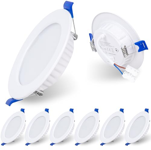 Qingmiao LED Recessed Ceiling Lights 7W 230V Ultra Slim LED Downlights, Warm White Neutral White Cool White, IP44 Dimmable Spotlights for Bathroom Kitchen Living Room,White 6 Pack