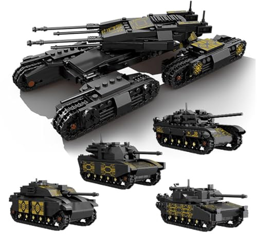 JUCYJULY Technik Panzer Bausteine Modell, 1134 Klemmbausteine Schwarzgoldener Blitz-Mammut-Panzer Bausatz Spielzeug Kinder, MOC WW2 Army Militär Tank Bauset Geschenk Erwachsene