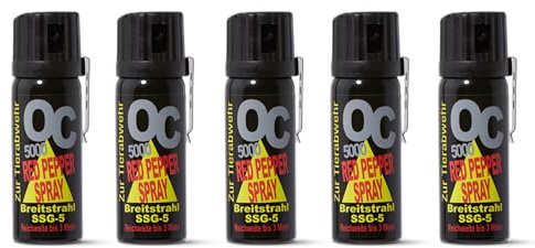 Pfefferspray OC 5000 Breitstrahl 40 ml 50 ml 63 ml - mit Metallclip - EXTRA STARK - zur Selbstverteidigung hochwertiges KO Spray mit Federdeckel - 3 Meter Reichweite