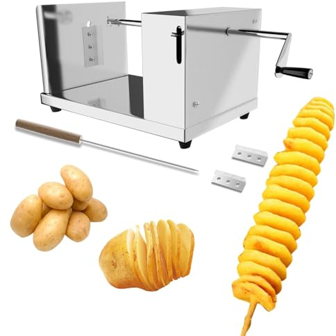 ANYDOCANMOOT Spiral Potato Cutter french fry cutter Manual Stainless Steel Twisted Potato Slicer Cutter curly fries Cucumbers Carrots DIY BBQ Slicer with Reusable Stick