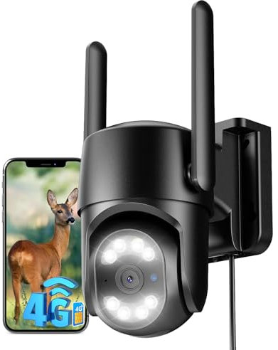 Xega 4G Telecamera Esterno con Scheda SIM【24/7 Registrazione】 2K Cablato Telecamere senza WiFi, AI Rilevamento di Umano Tracciamento Automatico Allarme Istantaneo, IP66 TF/Cloud, scheda SIM inclusa
